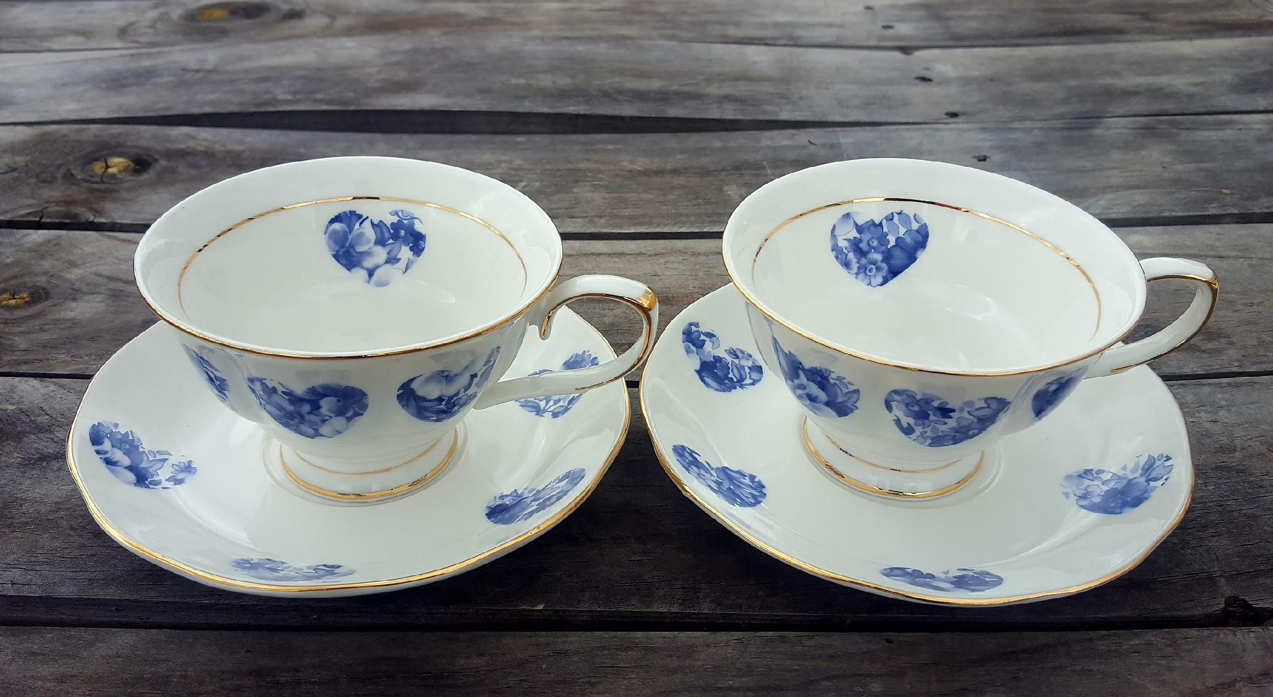 Blue Meadow Heart 2 Cup & Saucer set (custom)