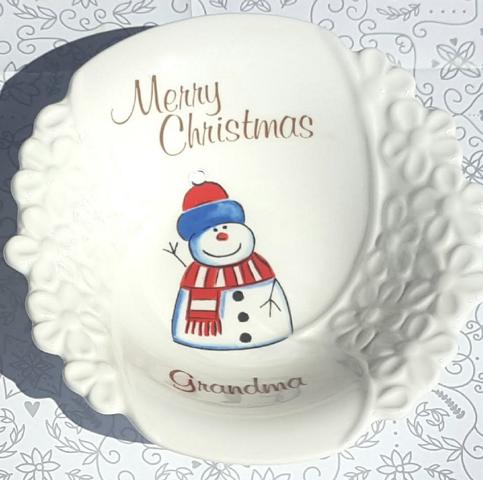 Snowman Bowl Merry Christmas Grandma (Custom)
