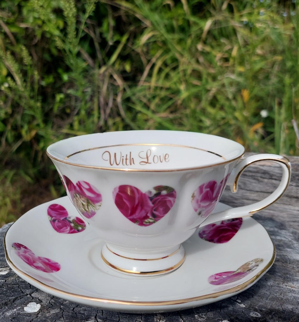 Candy Bloom Heart 1 Cup and Saucer (Custom) with love