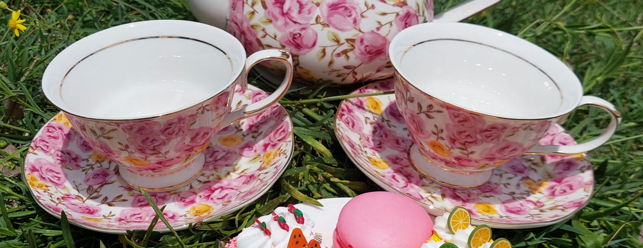 Candy & Lemon Rose Bloom 2 cup & saucer set