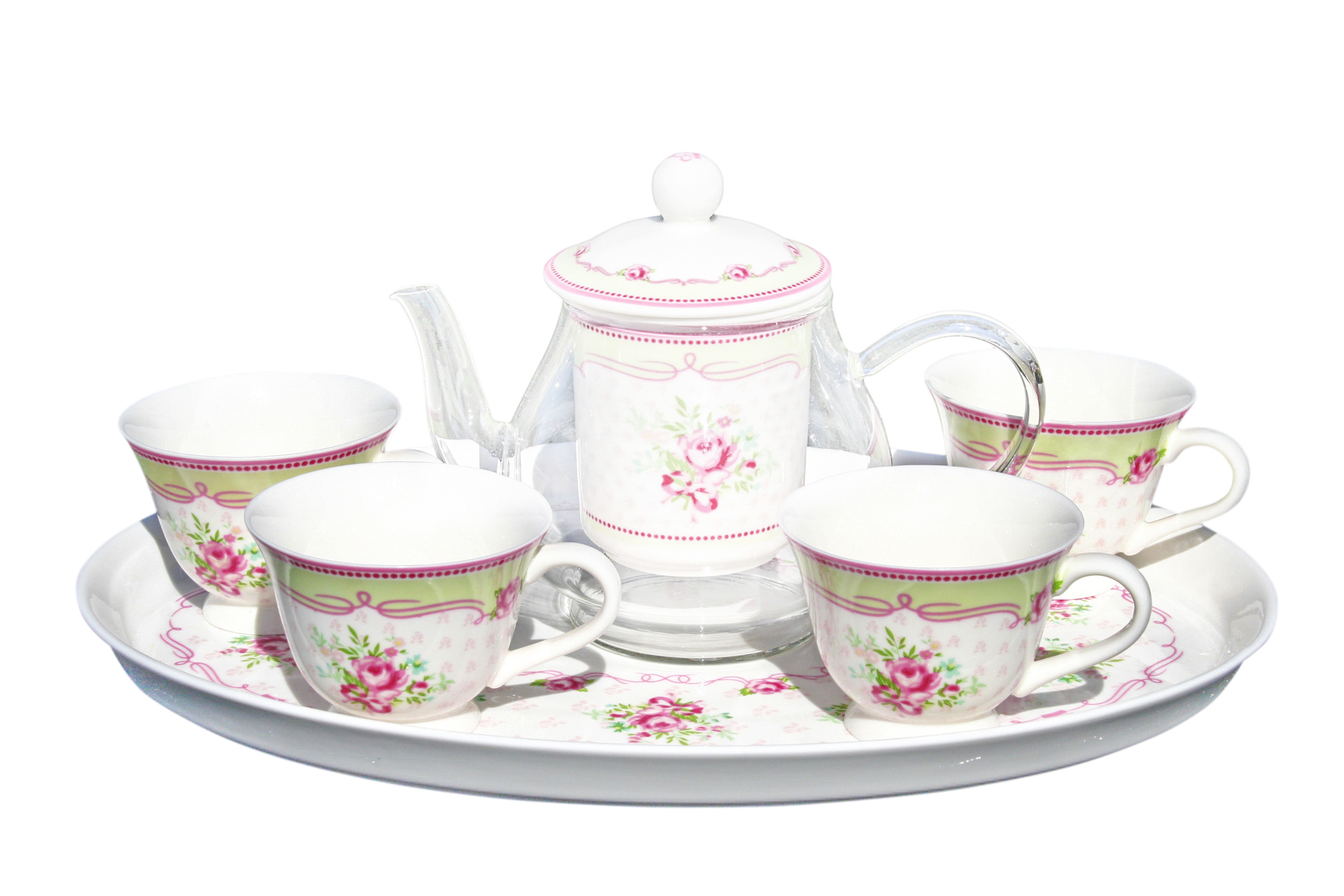 Glass/Porcelain 6pc Infused Tea Set Angel Rose