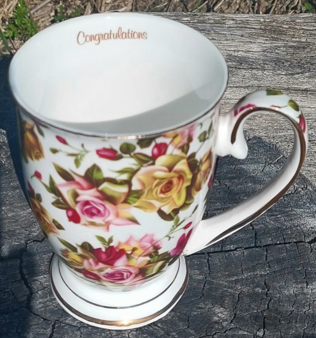 Congratulations Beaker w lid Vintage Rose (Custom)