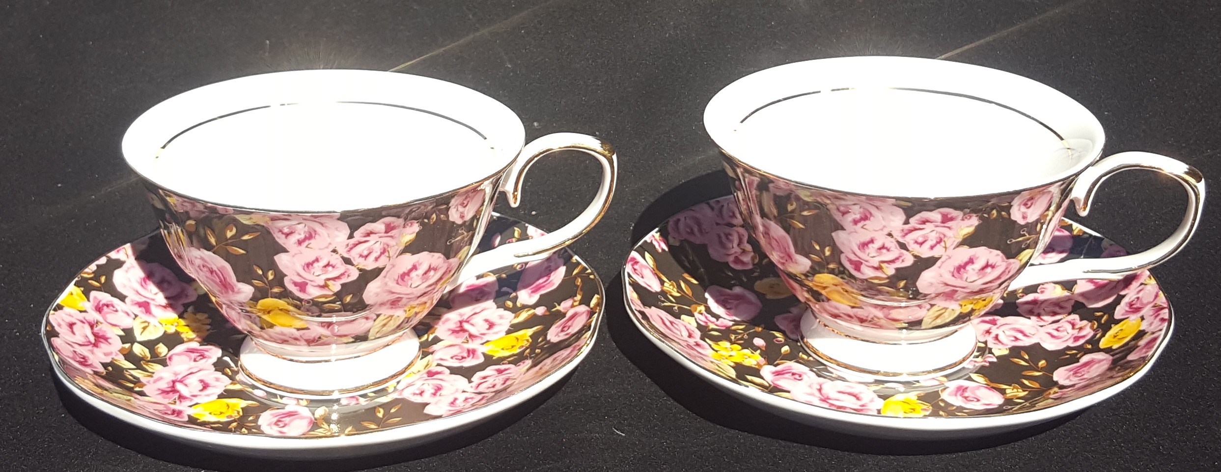 Midnight Rose Garden 2 cup & saucer set