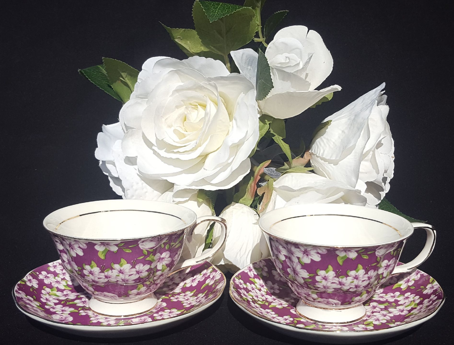 Violet Meadow 2 cup & saucer set